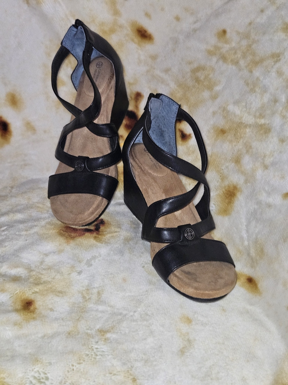 Gianni Bini Black Strappy Wedge Sandals